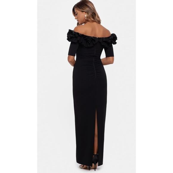 Xcape New Womens Black Velvet Evening Gown Size 14 Winter Wedding Elegant - Picture 3 of 9